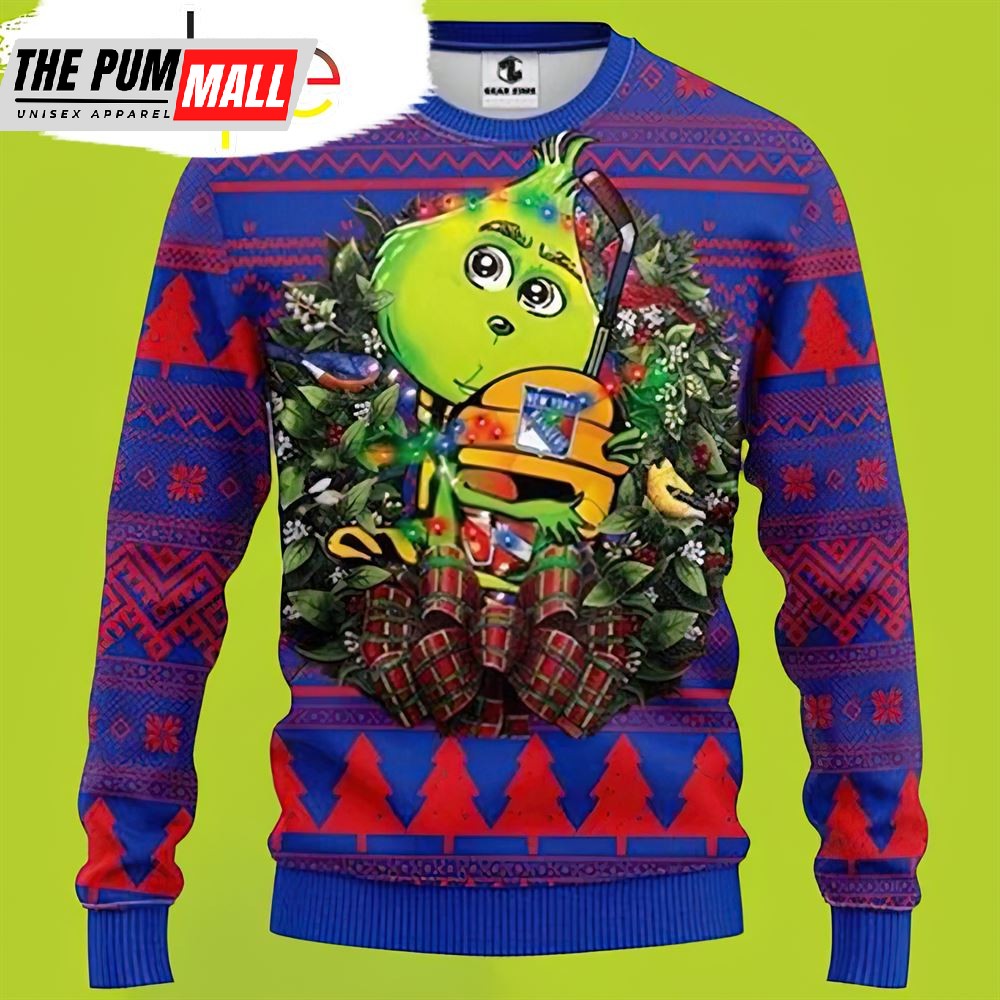Nhl New York Rangers Grinch Hug Christmas Sweater