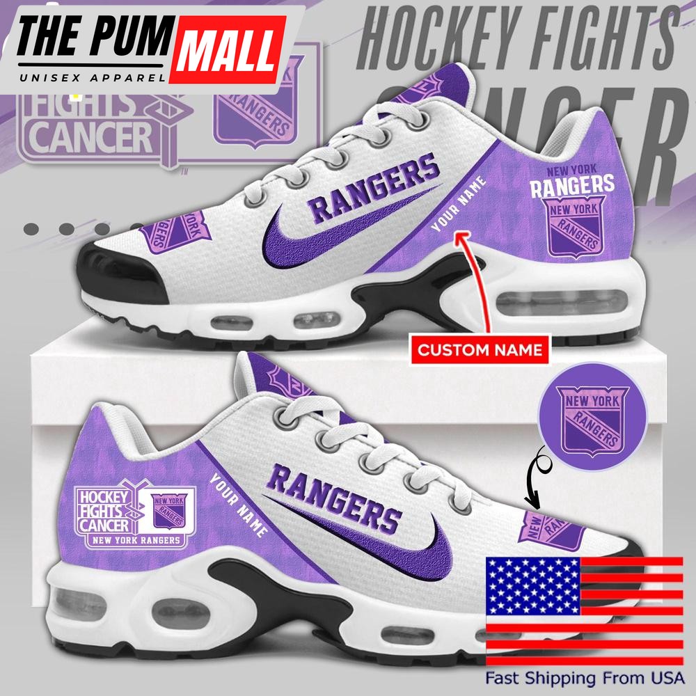 NHL New York Rangers Hockey Purple Fight Cancer Custom Air Max Plus Shoes , Nhl Sneaker