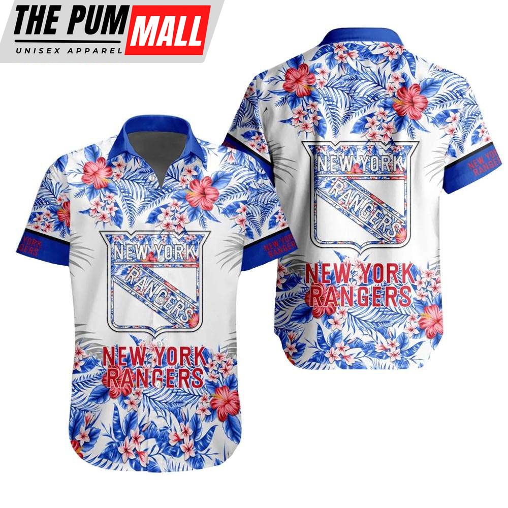 NHL New York Rangers Tropical Floral Hibiscus Hawaiian Shirt