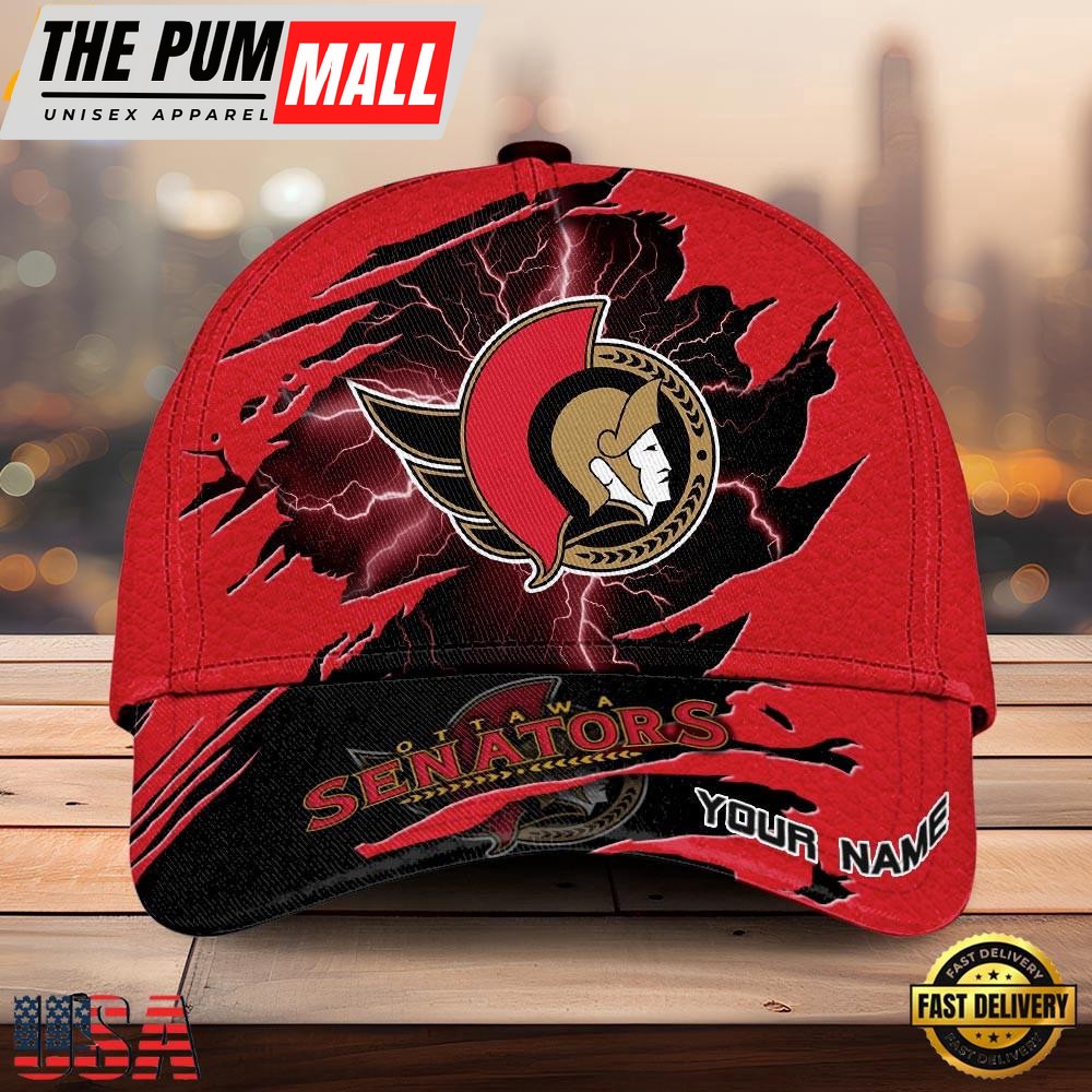 NHL Ottawa Senators Dynamic Hockey Emblem Custom Name 3D Printed Cap – Baseball Cap Snapback Hats