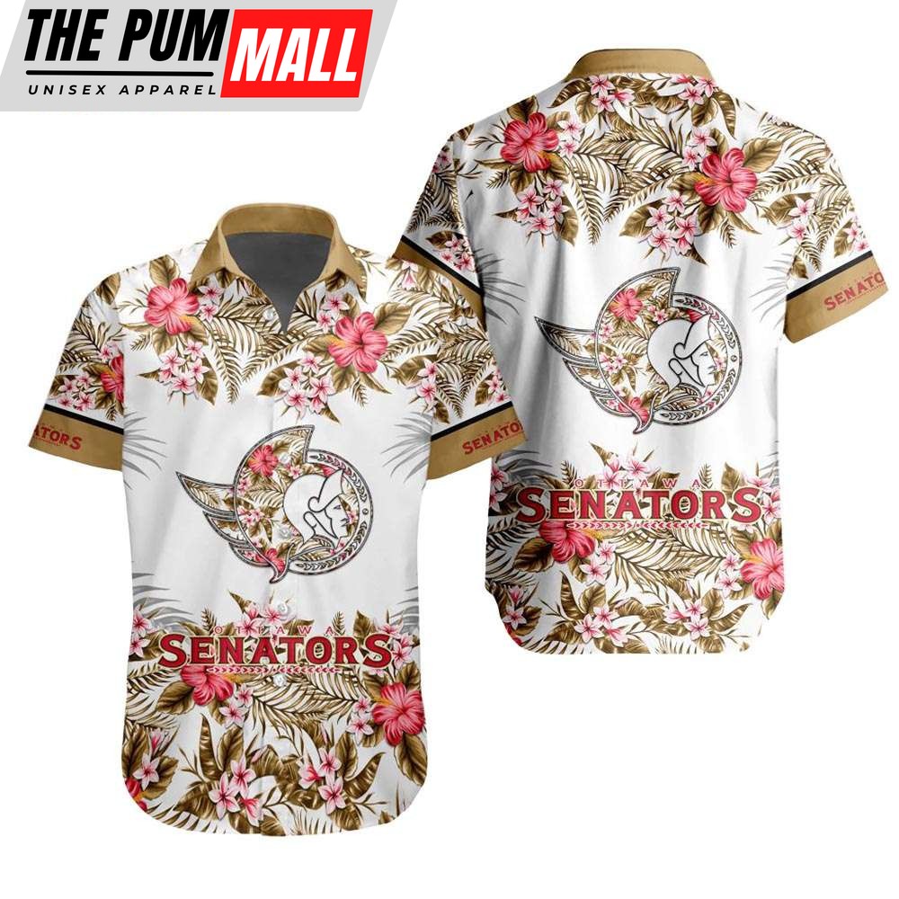 NHL Ottawa Senators Tropical Floral Hibiscus Hawaiian Shirt