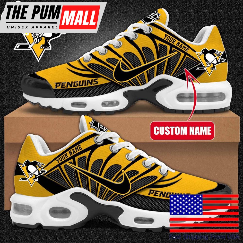 NHL Pittsburgh Penguins Hockey Logo Custom Name Air Max Plus Shoes , Hockey Shoes