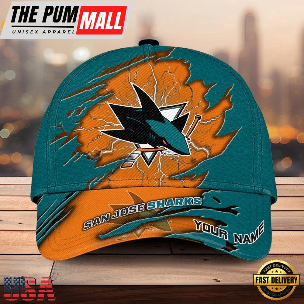 NHL San Jose Sharks Dynamic Hockey Emblem Custom Name 3D Printed Cap – Baseball Cap Snapback Hats