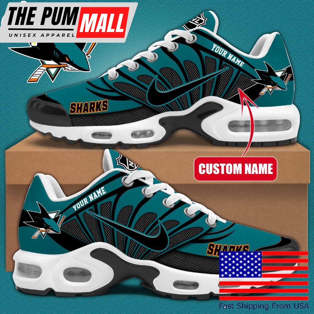 NHL San Jose Sharks Hockey Logo Custom Name Air Max Plus Shoes , Hockey Shoes