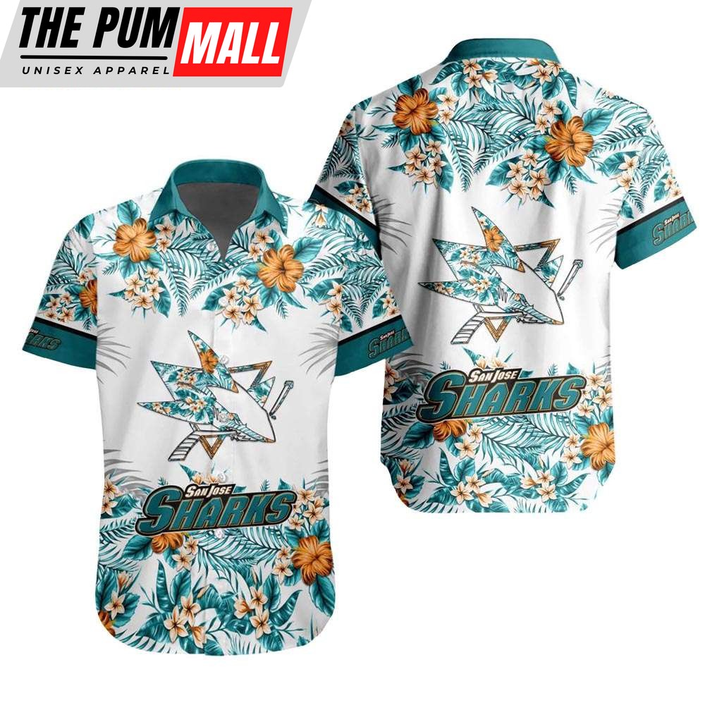 NHL San Jose Sharks Tropical Floral Hibiscus Hawaiian Shirt