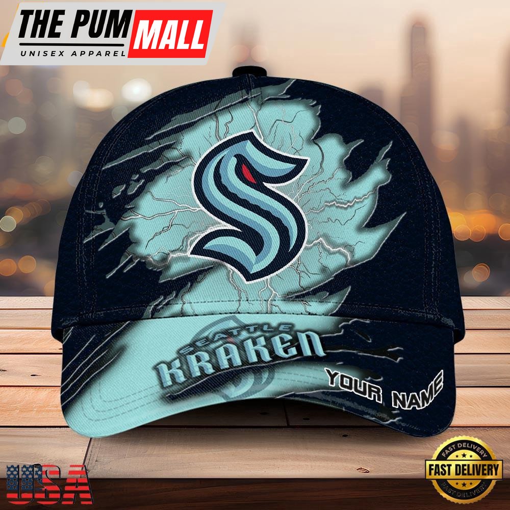 NHL Seattle Kraken Dynamic Hockey Emblem Custom Name 3D Printed Cap – Baseball Cap Snapback Hats