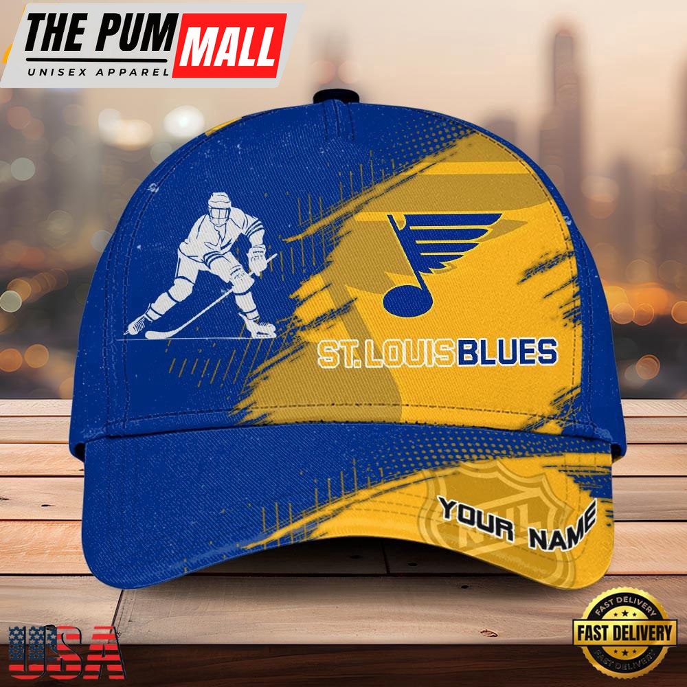NHL St. Louis Blues Bold Distressed Artwork Custom Name 3D Cap – Baseball Cap Snapback Hats