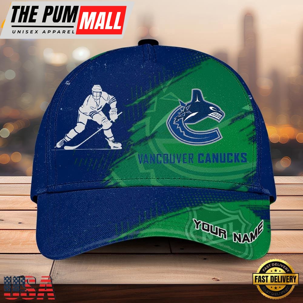 NHL Vancouver Canucks Dynamic Hockey Emblem Custom Name 3D Printed Cap – Baseball Cap Snapback Hats