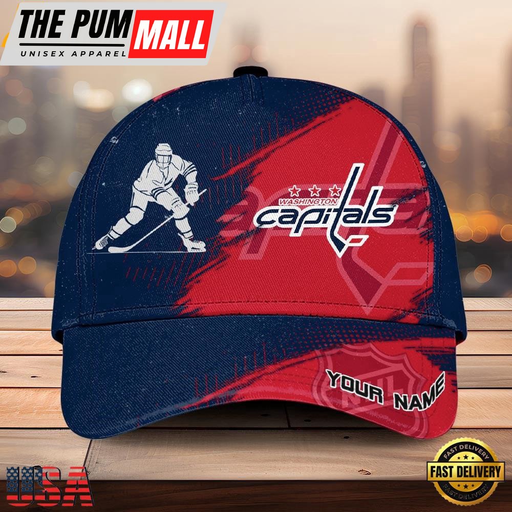 NHL Washington Capitals Bold Distressed Artwork Custom Name 3D Cap – Baseball Cap Snapback Hats