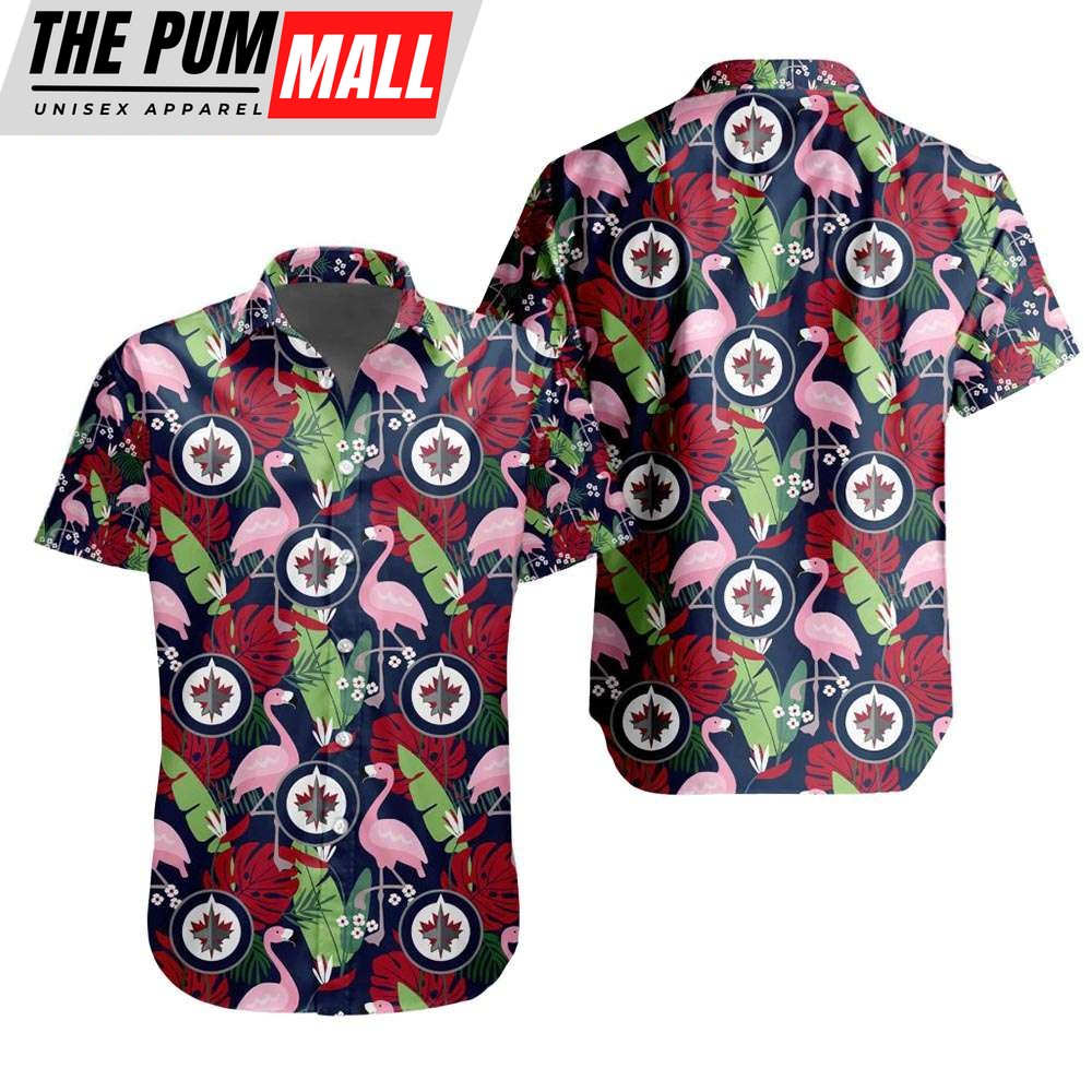 NHL Winnipeg Jets Tropical Leafs Flamingo Hawaiian Shirt