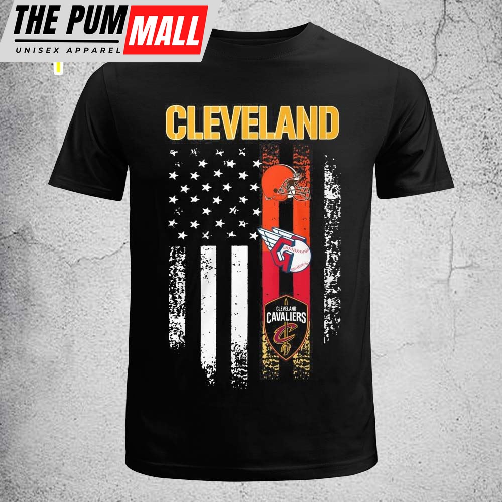 Nice American Flag Cleveland Guardians Browns Cavaliers Patriot Fan T-shirt