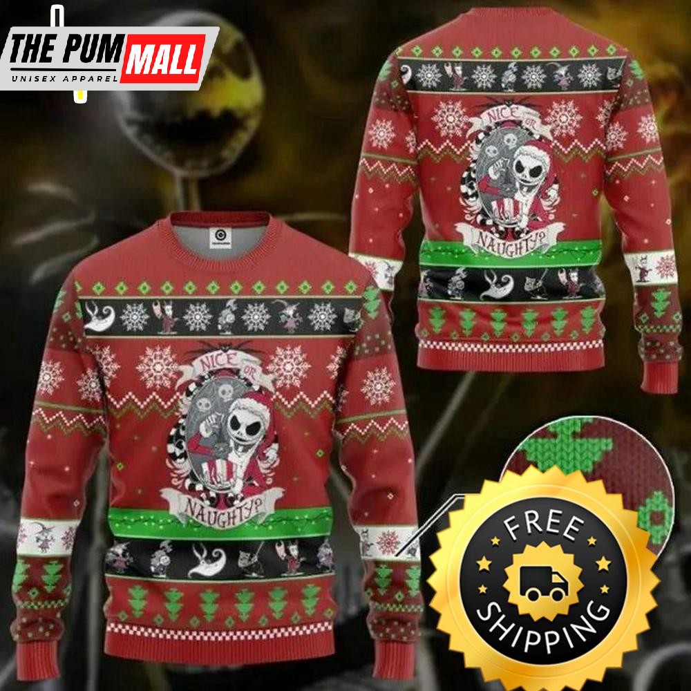 Nightmare Before Christmas Jack Skellington Nice Or Naughty Ugly Sweater, Jack Skellington Ugly Sweater