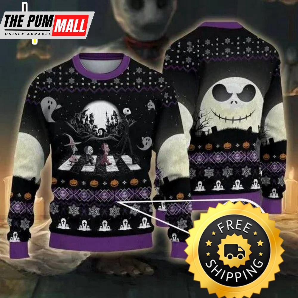 Nightmare Before Xmas Road Ugly Sweater, Halloween Christmas Sweater
