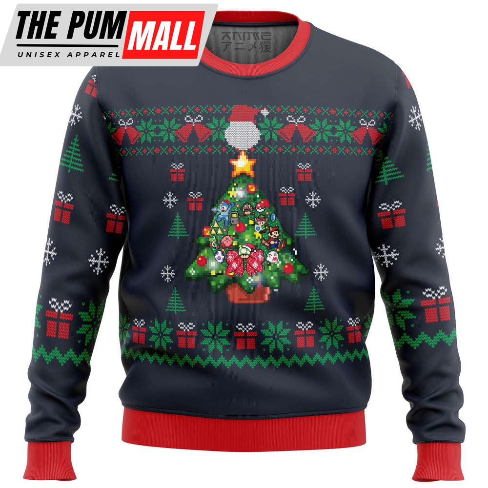 Nintendo Tree Ugly Christmas Sweater, Gift For Christmas, Unisex Crewneck Sweater