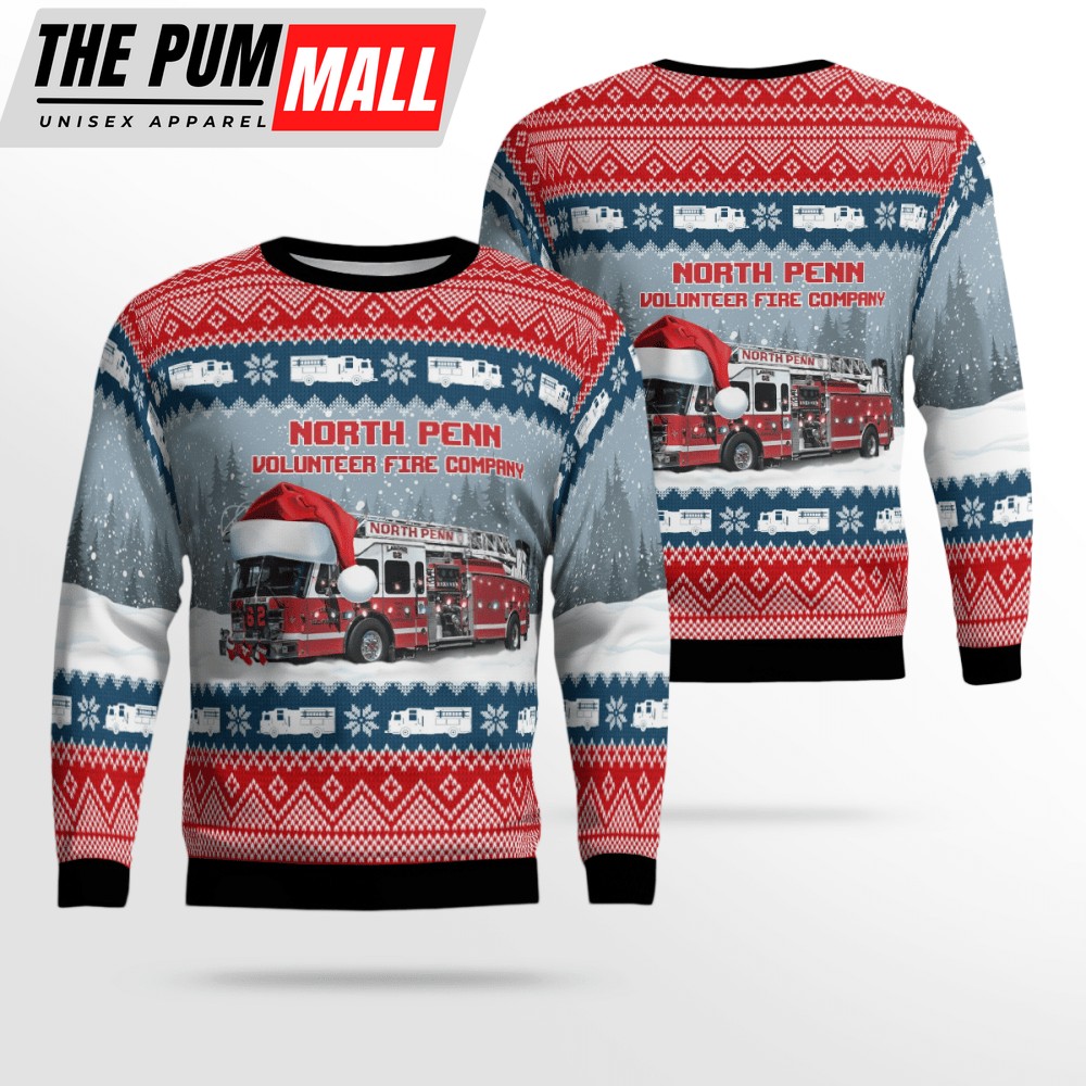 North Penn Volunteer Fire Co Ugly Christmas Sweater – Pennsylvania Festive Holiday Apparel