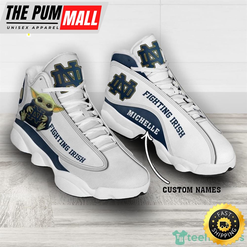 Notre Dame Fighting Irish Fans Baby Yoda Custom Name Air Jd 13 Sneaker Shoes