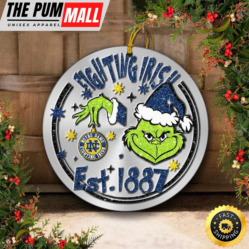 Notre Dame Fighting Irish Grinch Circle Ornaments Christmas Limited Edition