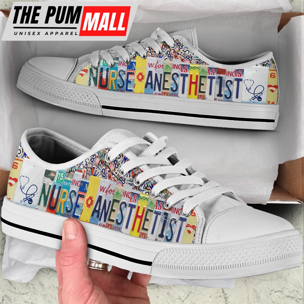 Nurse Anesthetist License Plates Low Top Shoes Canvas Print Trendy Fashion Low Top Casual Shoes Gift For Adults Malalan