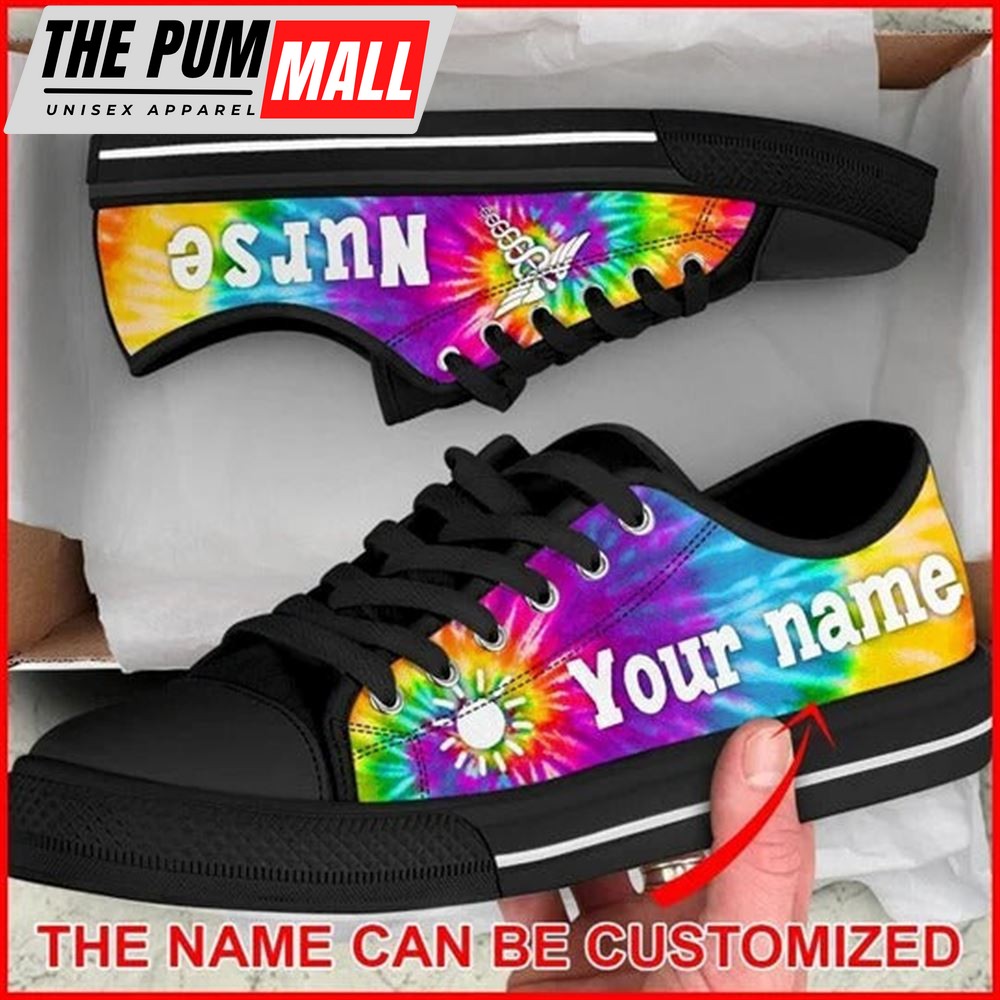 Nurse Bekind Tie Dye Personalized Canvas Low Top Shoes – Low Top Shoes Mens, Women