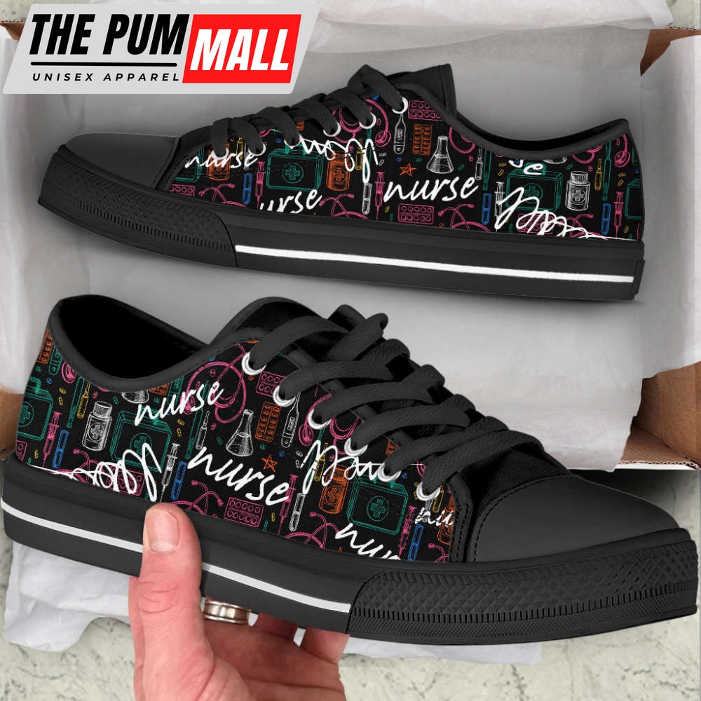 Nurse Hand Drawn Pattern Low Top Shoes Canvas Sneakers Comfortable