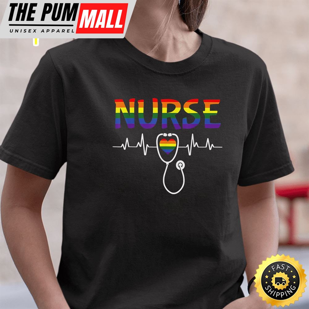Nurse LGBT-Q Gay Pride Rainbow Flag Registered Nursing RN Valentines Day T-shirt