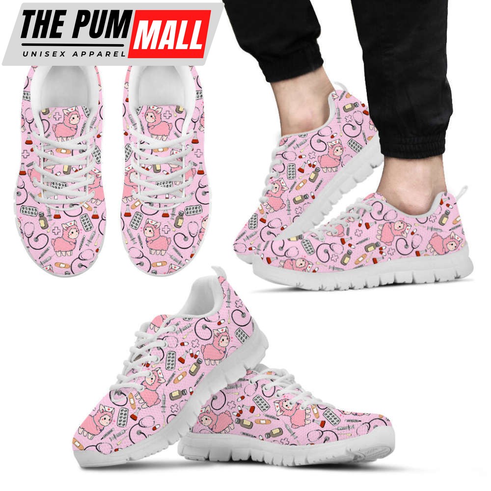 Nurse Llama Pink Pattern Shoes Fashion Sneakers Walking Running Lightweight Casual Shoes For Men And Women