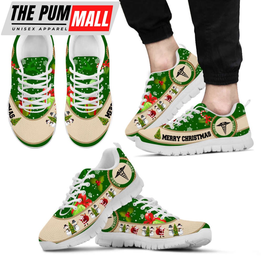Nurse Merry Christmas Green Sneakers Walking Running Lightweight Casual Shoes For Men And Women