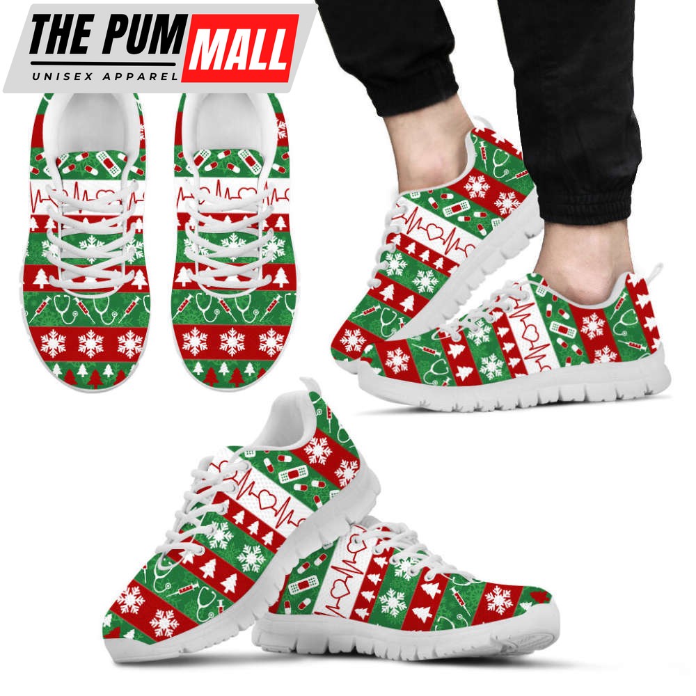 Nurse Pattern Christmas Sneakers Walking Running Lightweight Casual Shoes For Men And Women