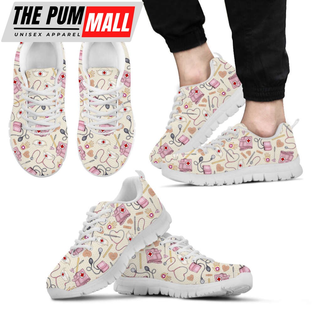 Nurse Pattern Pink Shoes Walking Running Lightweight Casual Shoes For Men Women