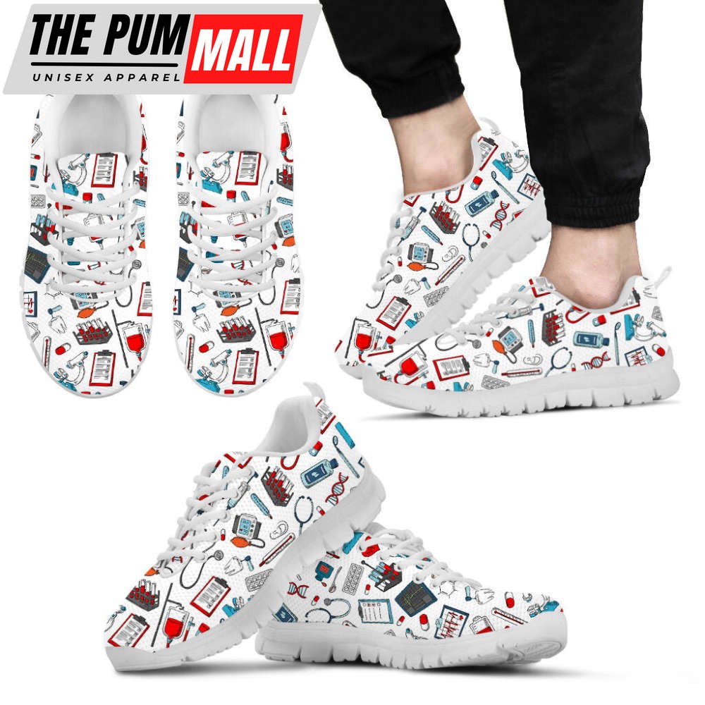 Nurse Pattern White Sneakers Walking Running Lightweight Casual Shoes For Men And Women