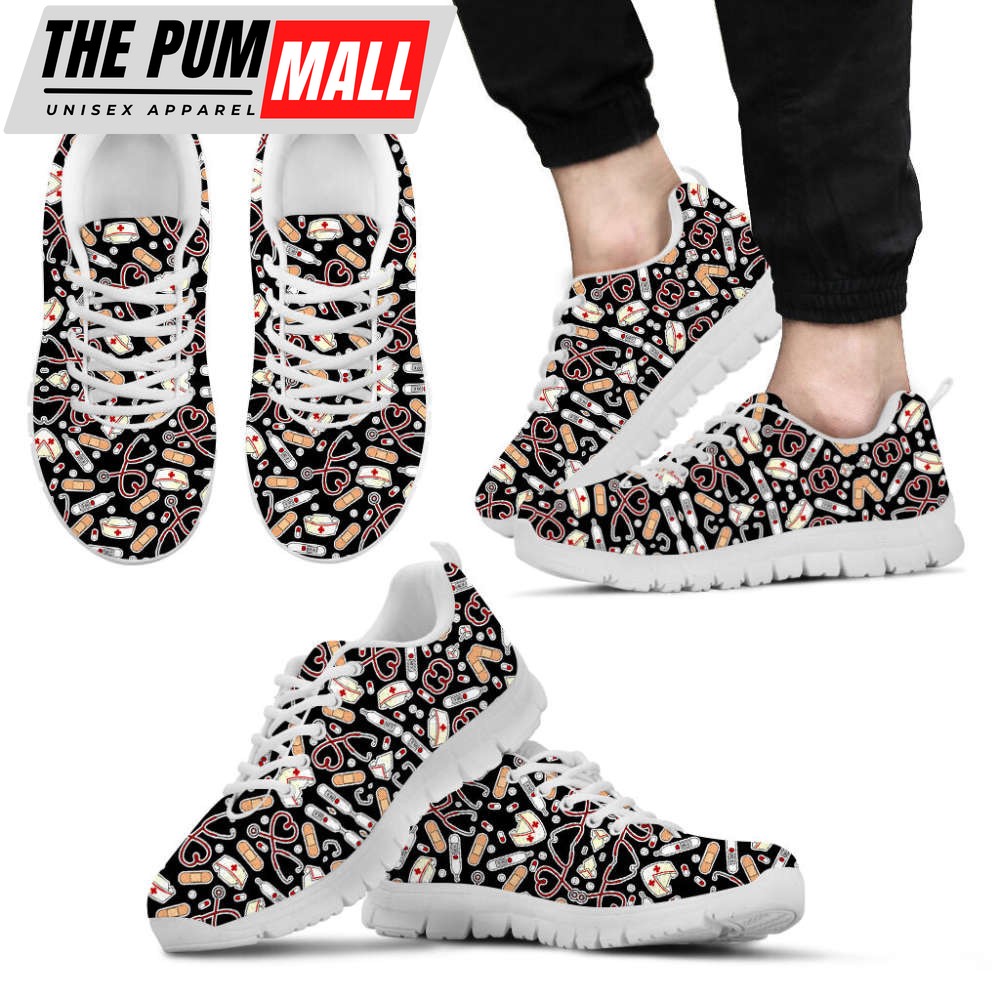 Nurse Print Repeat Black Mirror Sneakers Walking Running Lightweight Casual Shoes For Men And Women