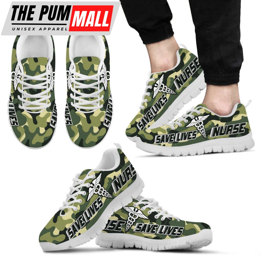 Nurse Save Life Camo Shoes Walking Running Lightweight Casual Shoes For Men Women