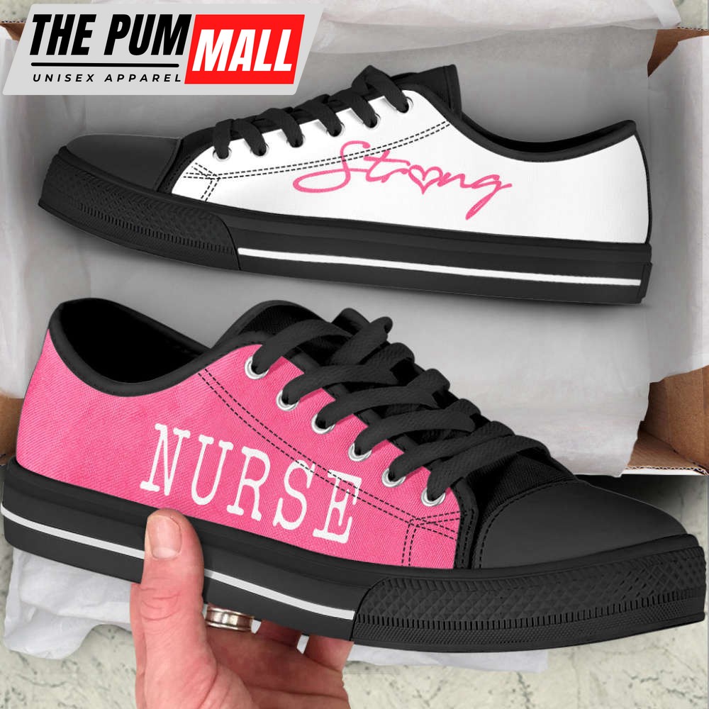nurse-strong-pink-white-low-top-shoes-canvas-sneakers-stylish-footwear-ww14599l Nurse Strong Pink White Low Top Shoes Canvas Sneakers – Stylish Footwear