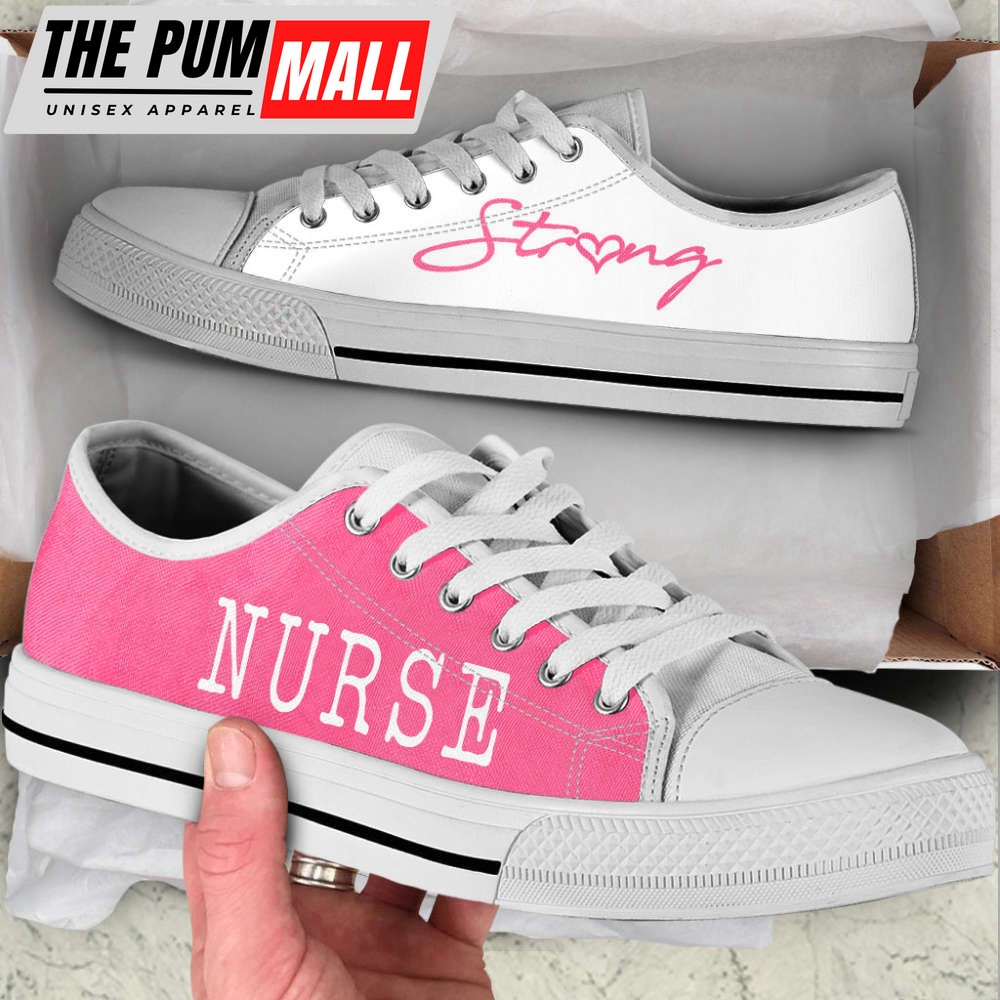 Nurse Strong Pink White Low Top Shoes Canvas Sneakers – Stylish Footwear
