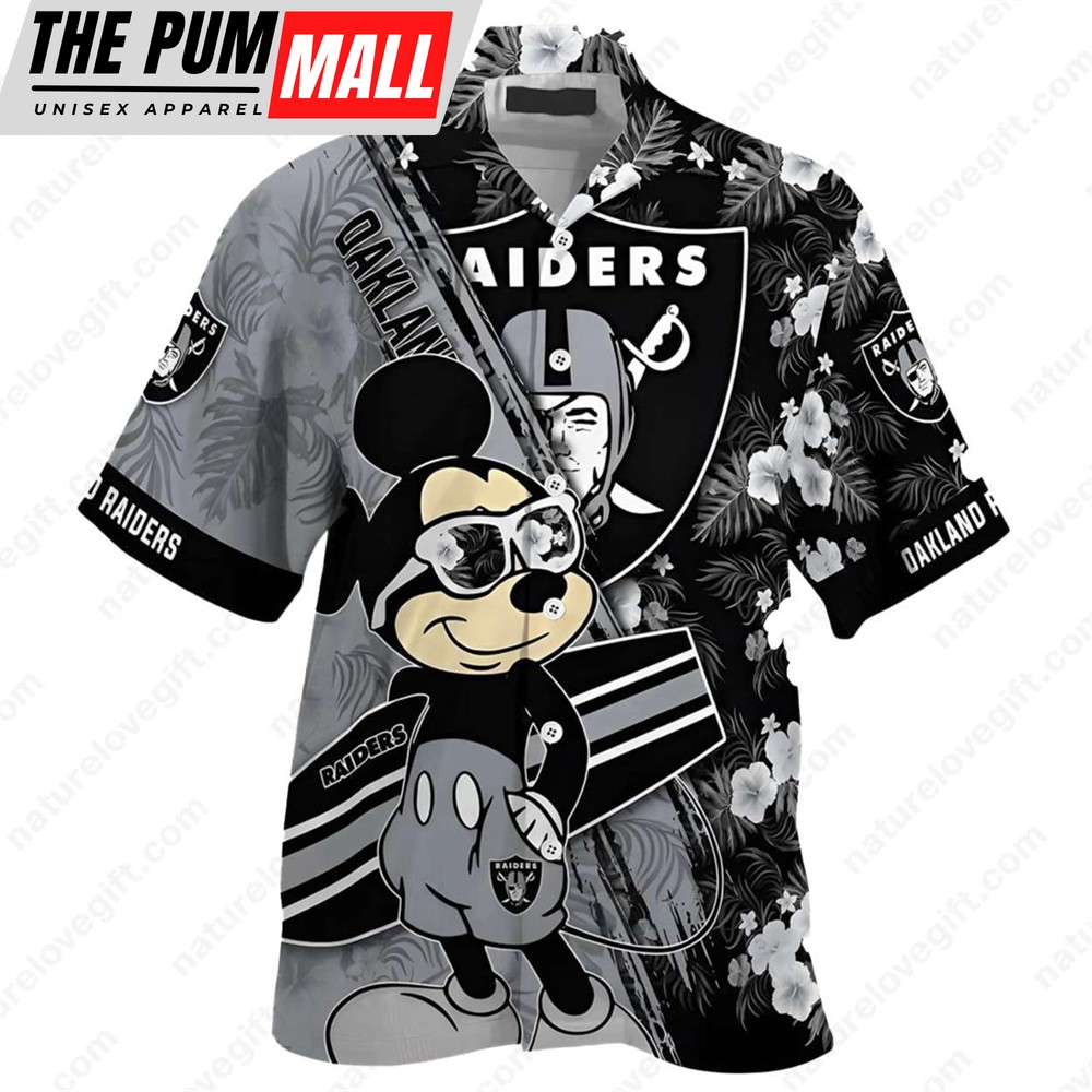 Oakland Raiders Mickey Mouse Summer Floral Hawaiian Shirt