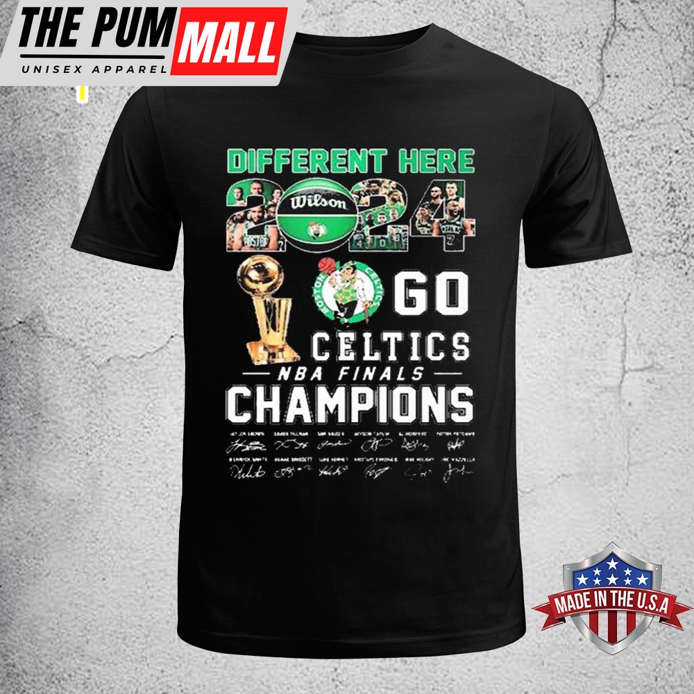 Official Boston Celtics Different Here 2025 Go Celtics NBA Finals Champions Signatures Unisex T-Shirt