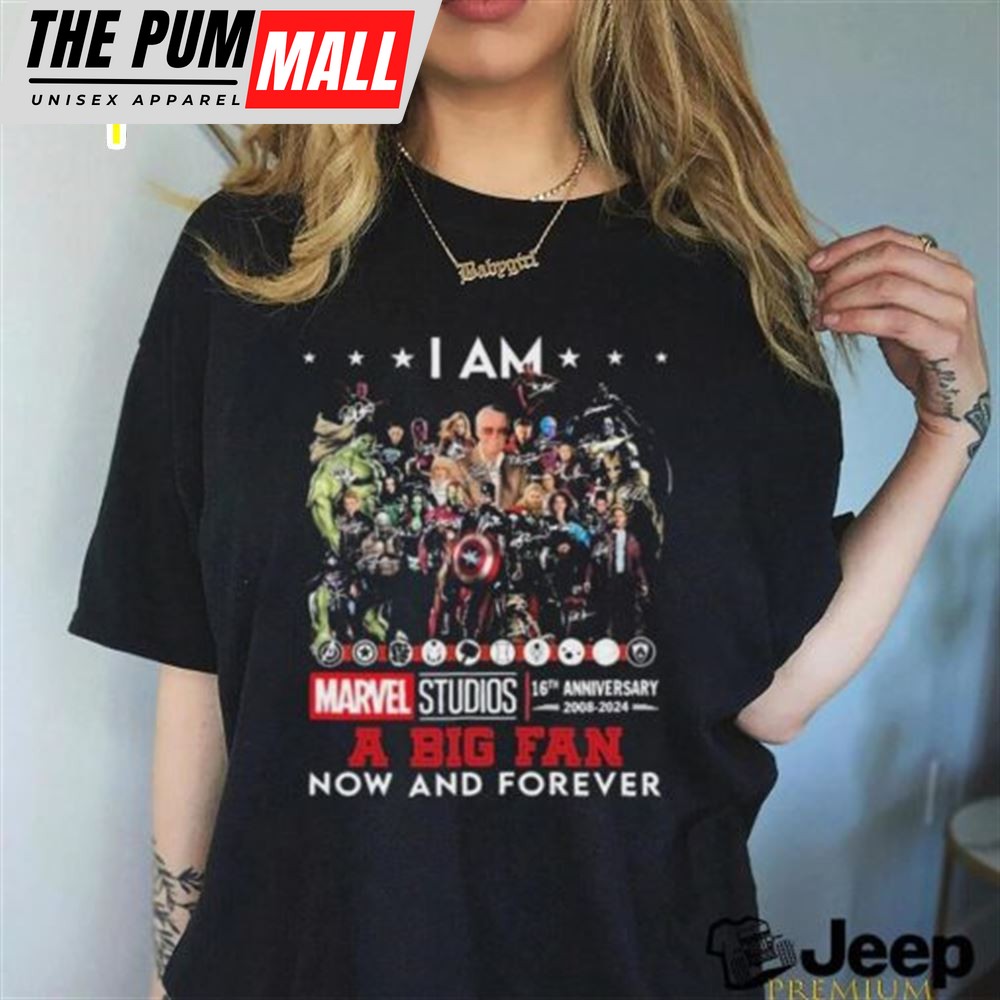 Official i Am Marvel Studios 16th Anniversary 2008 2025 A Big Fan Now And Forever Signatures Shirt