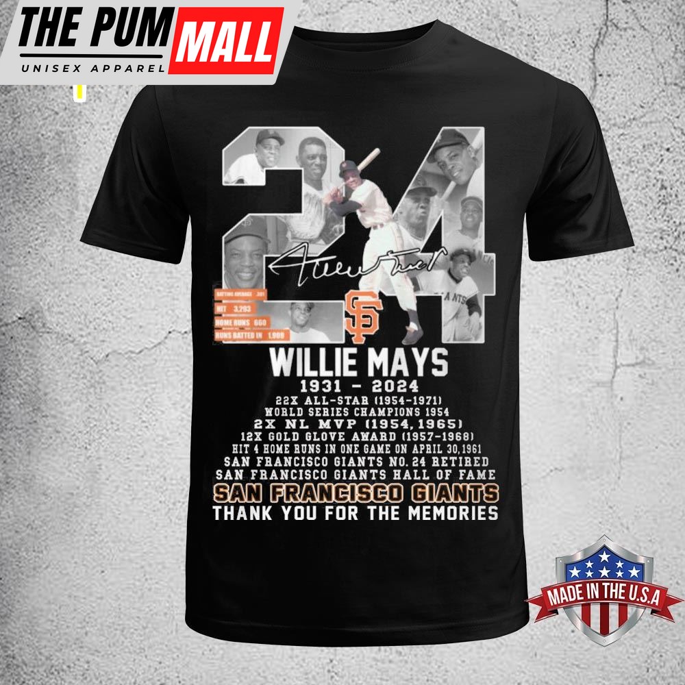 Official Willie Mays 1931-2025 Baseball Hall Of Fame San Francisco Giants T-Shirt