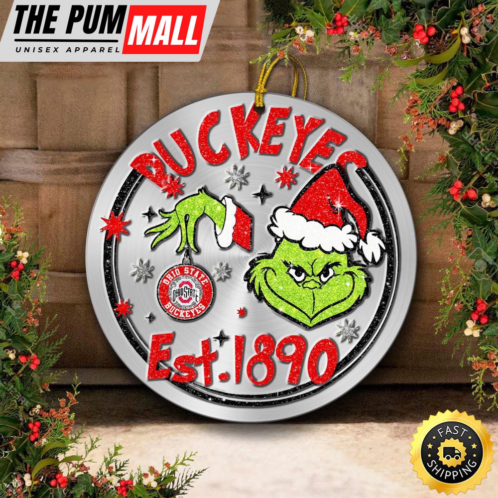 Ohio State Buckeyes Grinch Circle Ornaments Christmas Limited Edition