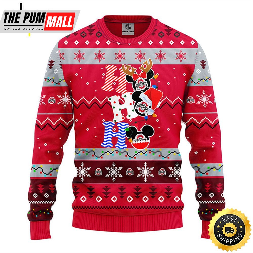 Ohio State Buckeyes Hohoho Mickey Christmas Ugly Sweater