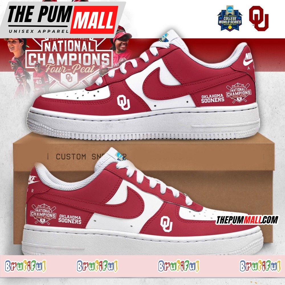 Oklahoma Sooners Four Peat NCAA Softball Women’s Champions Air Force 1 Shoes Sneaker