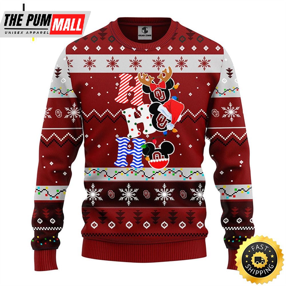 Oklahoma Sooners Hohoho Mickey Christmas Ugly Sweater