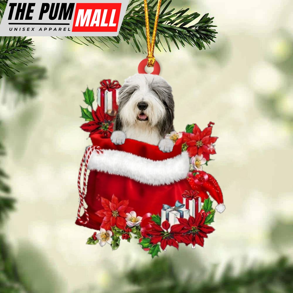 Old English Sheepdog In Gift Bag Christmas Ornament – Car Ornaments – Gift For Dog Lovers Limited Edition