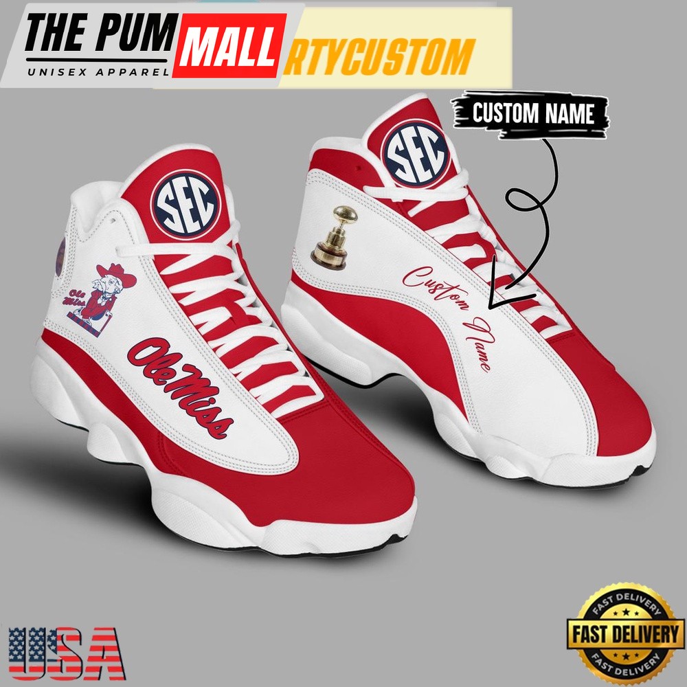 Ole Miss Rebels Football SEC Championship 2024 Custom Name Air Jd 13 Shoes Running Sneakers For Womens