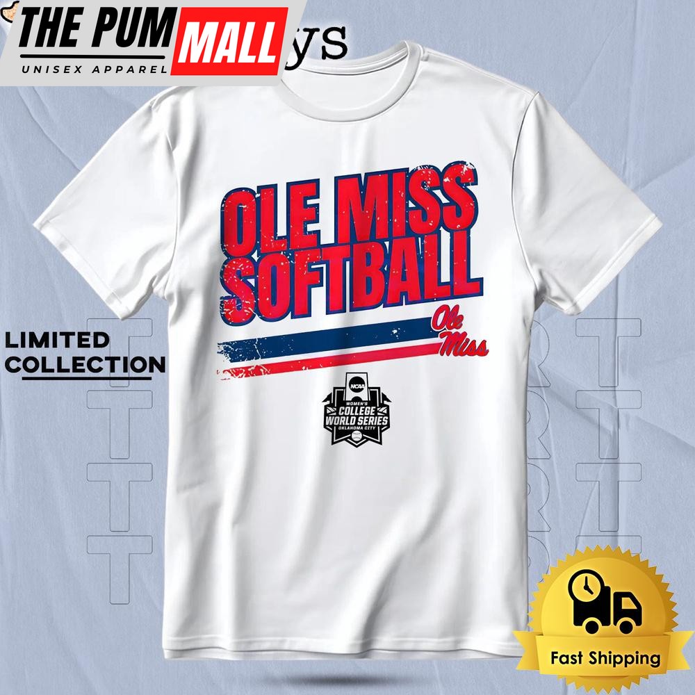 Ole Miss Softball Womens College World Series 2025 Striped Team Logo T Shirt