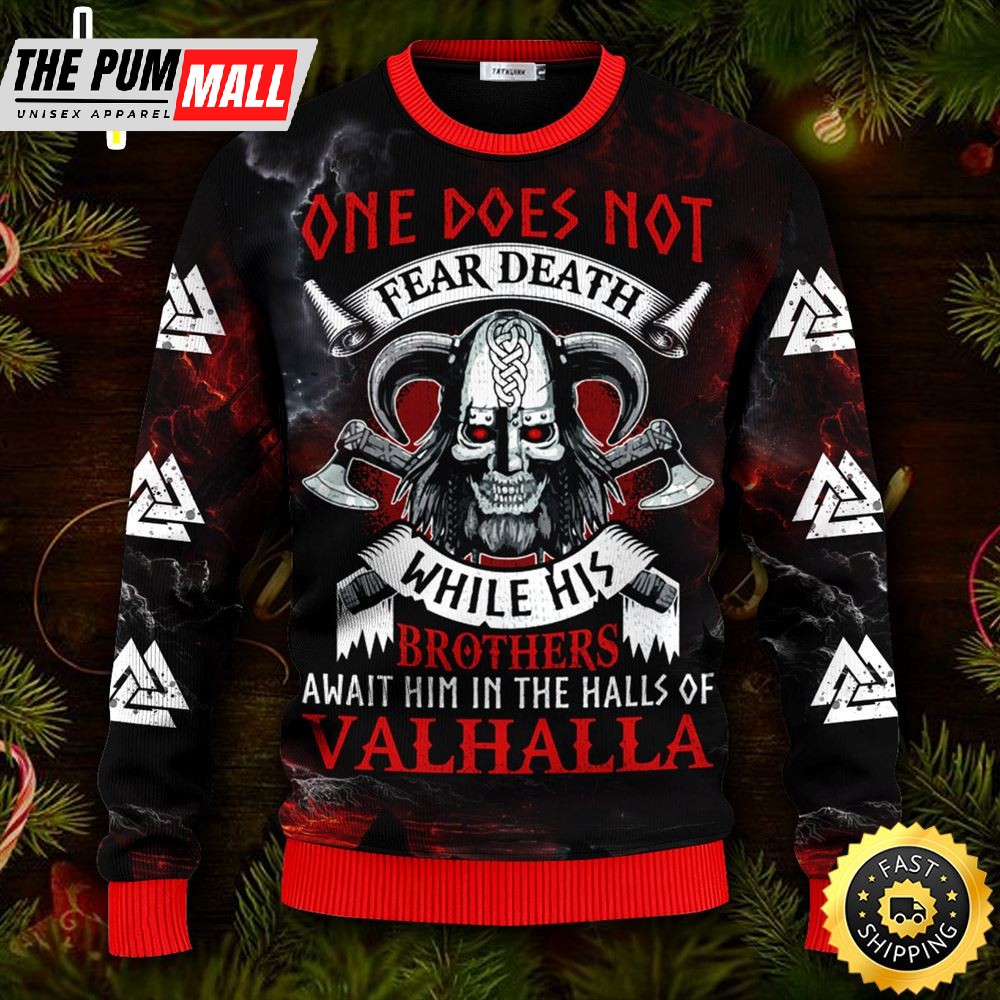 One Does Not Fear Death Viking Ugly Skull Sweater Christmas