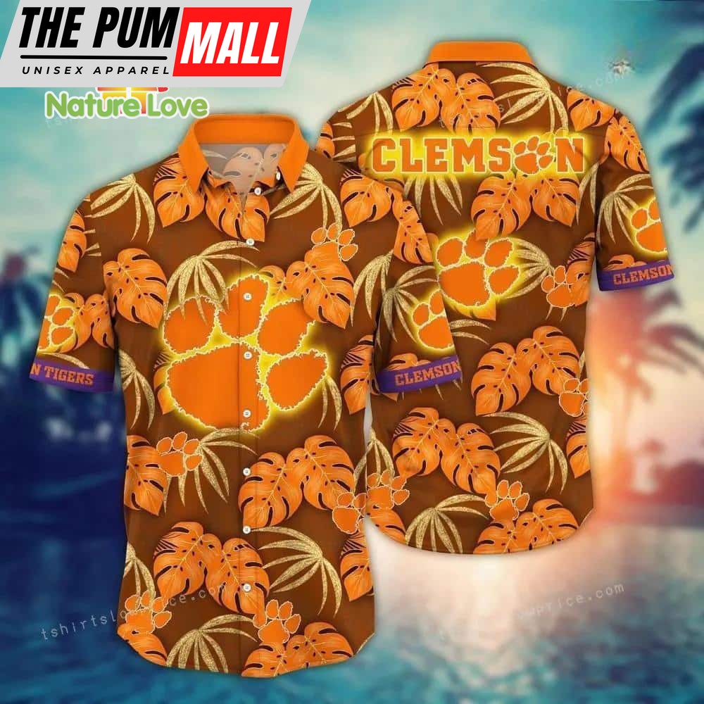Orange NCAA Clemson Tigers Hawaiian Shirt Palm Leaves Gift For Fans