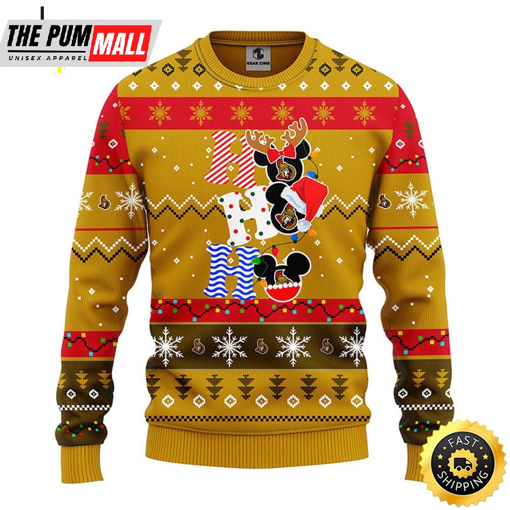 Ottawa Senators Hohoho Mickey Christmas Ugly Sweater