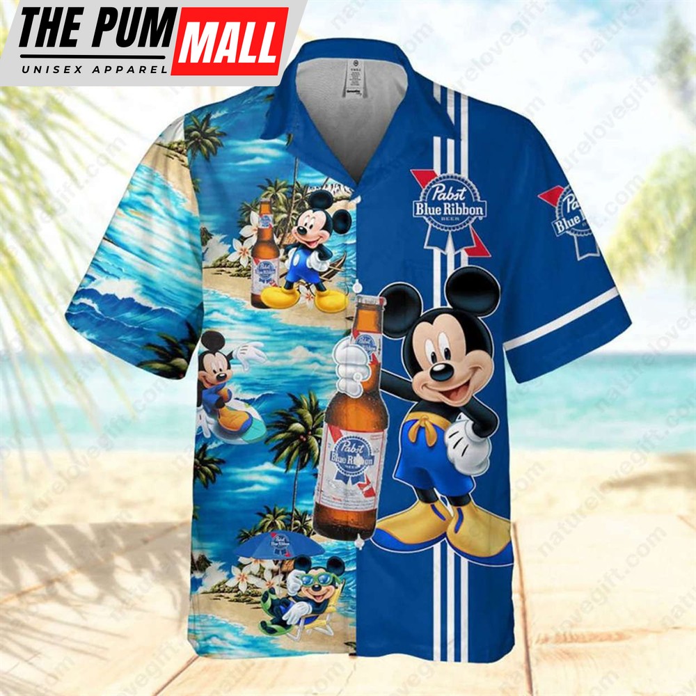 Pabst Blue Ribbon Mickey Mouse Hawaiian Shirt Tropical Shirts