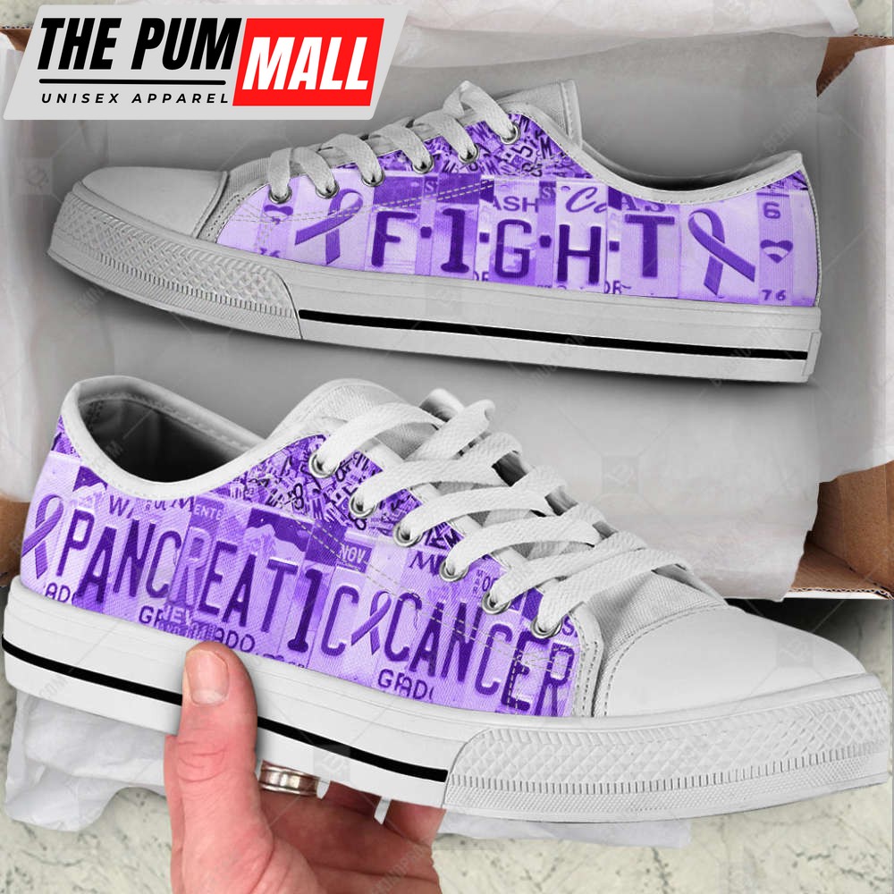 pancreatic-cancer-low-top-canvas-shoes-fight-license-plates-purple-cumt0saf Pancreatic Cancer Low Top Canvas Shoes – Fight License Plates Purple